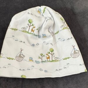 Kissy Kissy White Baby Beanie with Animal Design